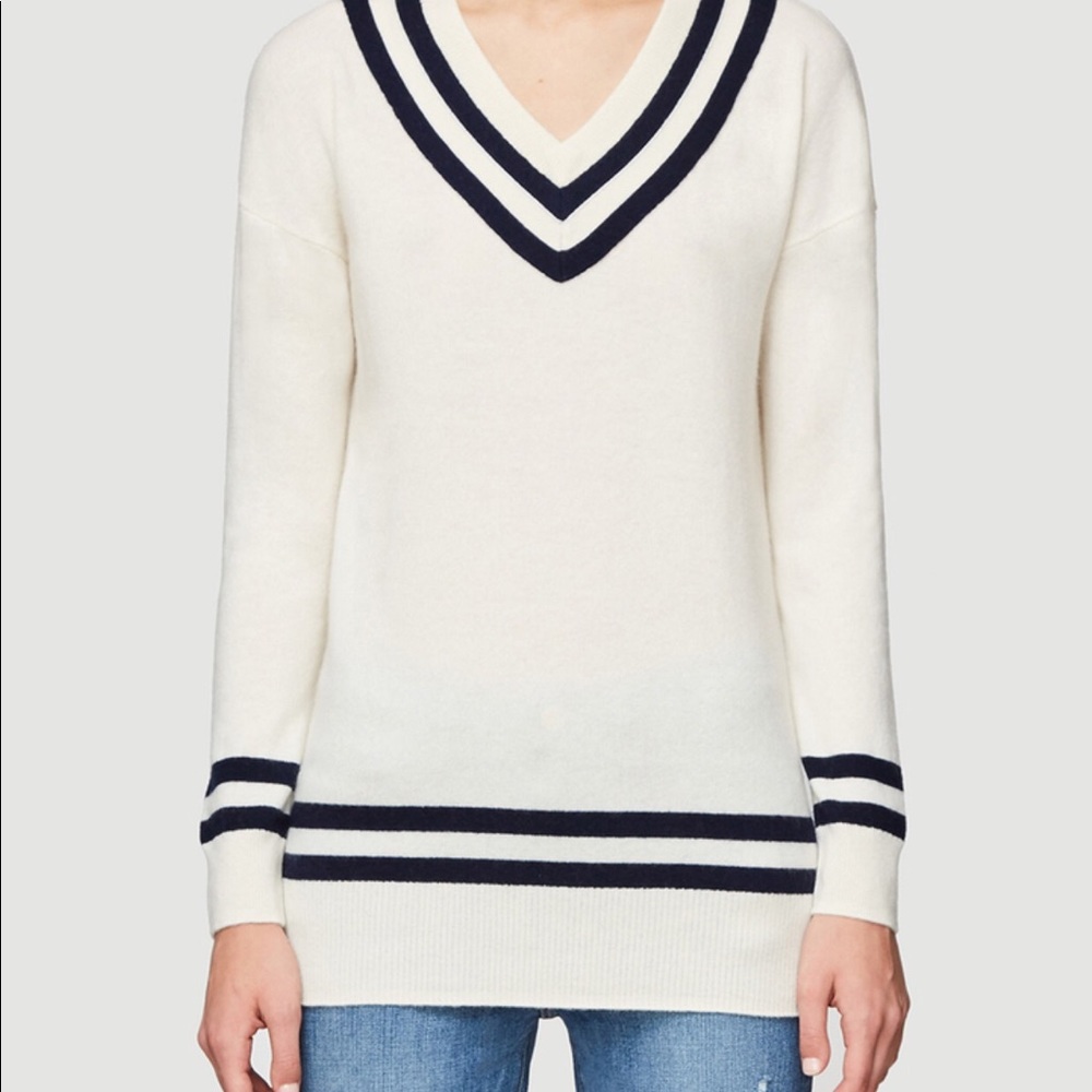 Frame Varsity Sweater in Off-White and Navy - Sz S